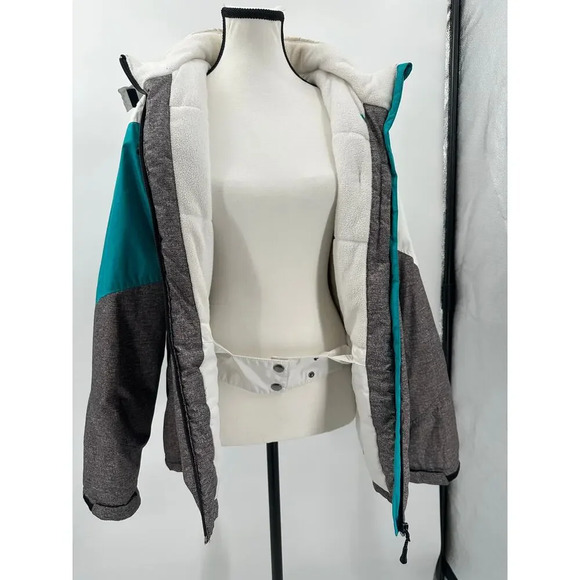 Magellan Outdoors Women's gray/white/green crosshatch hooded ski jacket, size L - Picture 4 of 7